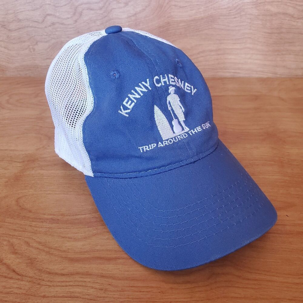 Kenny Chesney Trip Around The Sun Baseball Hat Blue White Mesh Trucker
